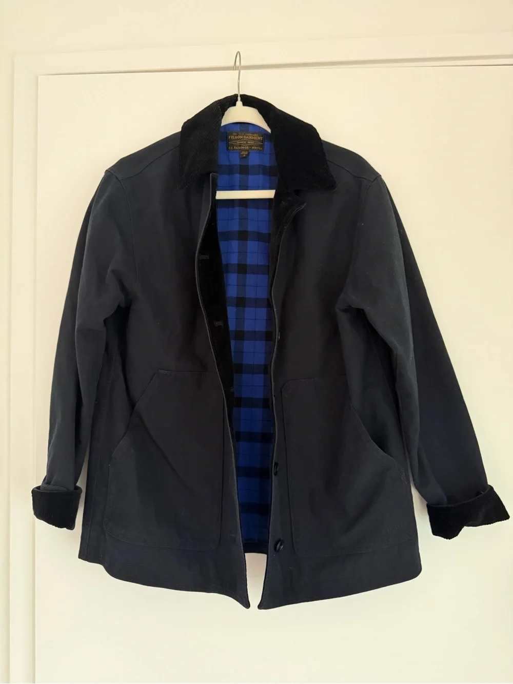 Women’s Navy Barn Coat with Blue Plaid Lining